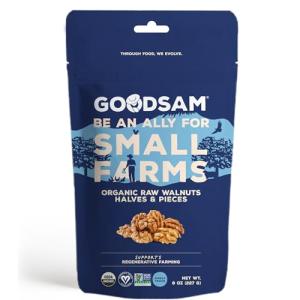 GoodSAM Raw Organic Walnut Halves & Pieces, 8oz Pouch Unsalted, Gluten-Free, Non-GMO, Vegan, Keto-Friendly, Sourced from Regenerative Farms, Direct Trade