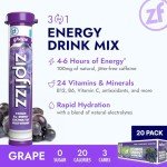 Zipfizz Grape Energy Drink Powder, 20 Pack