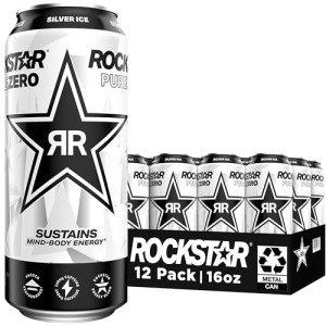 Rockstar Pure Zero Energy Drink, Silver Ice, 12 Pack