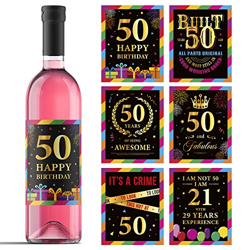 50th Birthday Wine Bottle Stickers - Set of 6