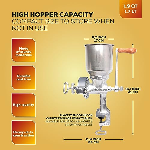 High Hopper Manual Corn and Grain Grinder