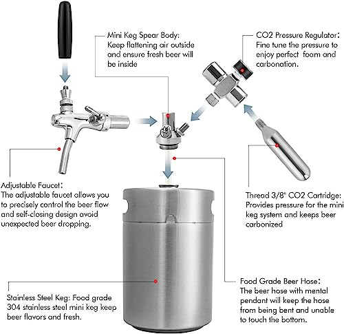 Pressurized Mini Keg Growler with Adjustable Faucet
