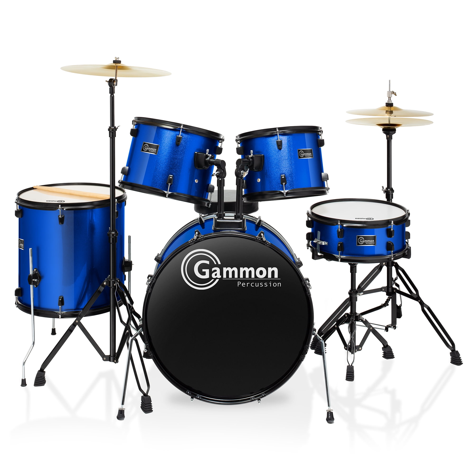 Adult Drum Set - Full Size Kit with Stool & Stands - Blue