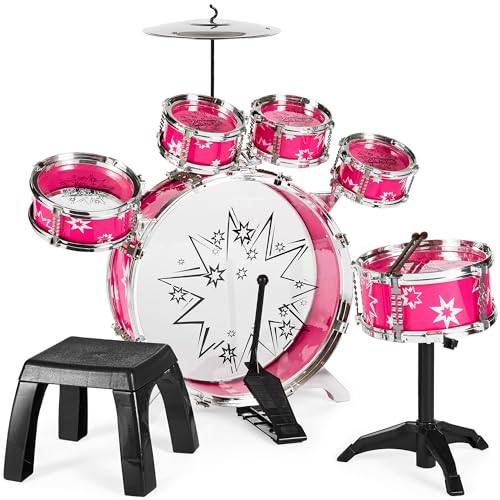 11-Piece Kids Beginner Drum Kit – Pink
