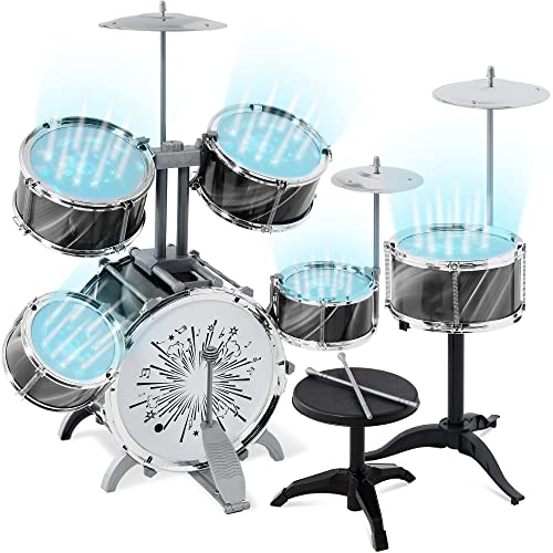 Kids Beginner Drum Kit with LED Lights - Black