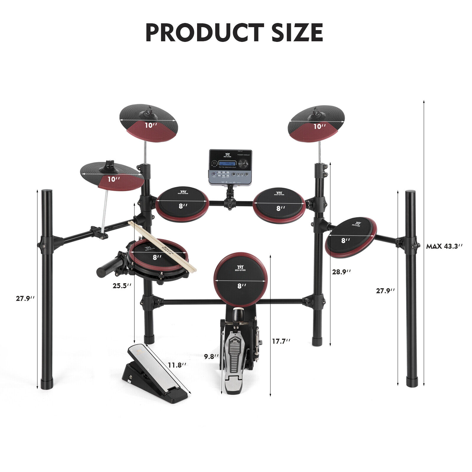 8-Piece Electric Drum Set with MIDI Connection