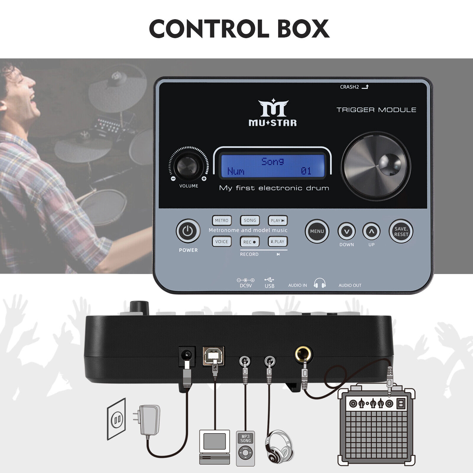 8-Piece Electric Drum Set with MIDI Connection