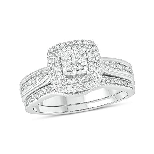 Cali Trove Silver Diamond Wedding Ring Set