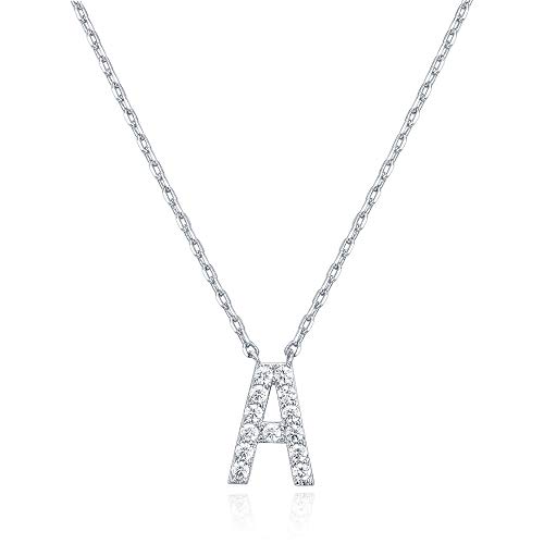 PAVOI 14K White Gold Plated Cubic Zirconia Initial Necklace | Letter Necklaces for Women | A Initial