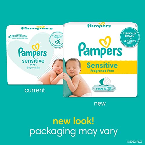 Baby Wipes, Pampers Sensitive Water Based Baby Diaper Wipes, Hypoallergenic and Unscented, 8X Pop-Top Packs with 4 Refill Packs for Dispenser Tub, 864 Total Wipes (Packaging May Vary)