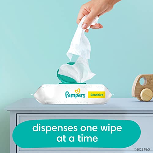 Baby Wipes, Pampers Sensitive Water Based Baby Diaper Wipes, Hypoallergenic and Unscented, 8X Pop-Top Packs with 4 Refill Packs for Dispenser Tub, 864 Total Wipes (Packaging May Vary)