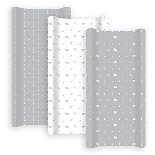GROW WILD Changing Pad Cover 3 Pack | Soft & Stretchy Jersey Cotton | Baby Changing Table Pad Cover | Gray Diaper Changing Pad Covers for Girls or Boys | Wipeable Sheets | Grey White Woodland