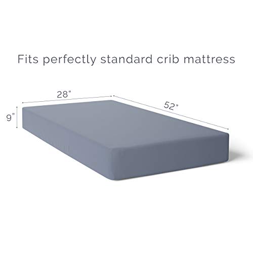 Natemia Fitted Crib Sheet - 100% Organic Cotton - 28 X 52 for Standard Crib and Toddler Mattresses - Silky Soft and Hypoallergenic - Slate