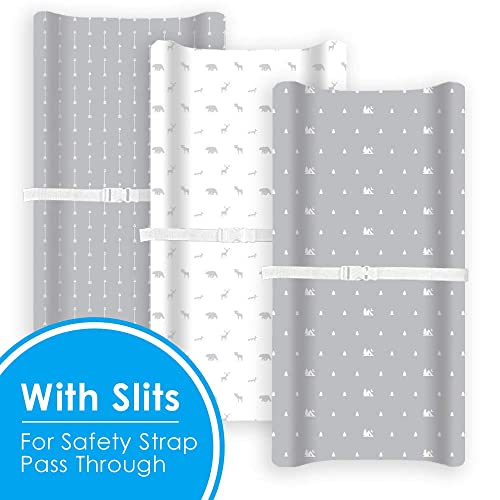 GROW WILD Changing Pad Cover 3 Pack | Soft & Stretchy Jersey Cotton | Baby Changing Table Pad Cover | Gray Diaper Changing Pad Covers for Girls or Boys | Wipeable Sheets | Grey White Woodland