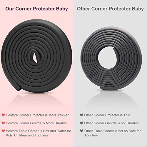 Baby Proofing Edge Corner Protector, Table Bumper Guard, Soft Rubber Foam Guard, 3M Pre-Taped Corners, 20.5 ft (18.1ft Edge + 8 Corners) Baby Proof Corner Guard Heavy-Duty (18.1ft, Black)