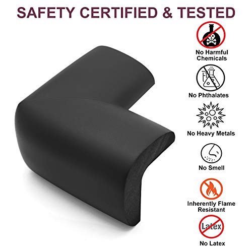 Baby Proofing Edge Corner Protector, Table Bumper Guard, Soft Rubber Foam Guard, 3M Pre-Taped Corners, 20.5 ft (18.1ft Edge + 8 Corners) Baby Proof Corner Guard Heavy-Duty (18.1ft, Black)