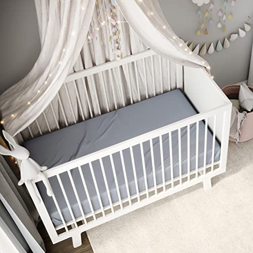 Natemia Fitted Crib Sheet - 100% Organic Cotton - 28 X 52 for Standard Crib and Toddler Mattresses - Silky Soft and Hypoallergenic - Slate