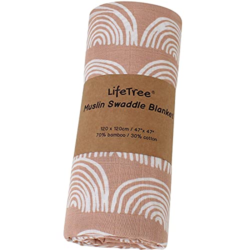 LifeTree Baby Swaddle Blankets - 70% Bamboo/30% Cotton Muslin Swaddle Blankets Unisex - Rainbow Print, Silky Soft, Lightweight, Breathable, Large 47 x 47 inches