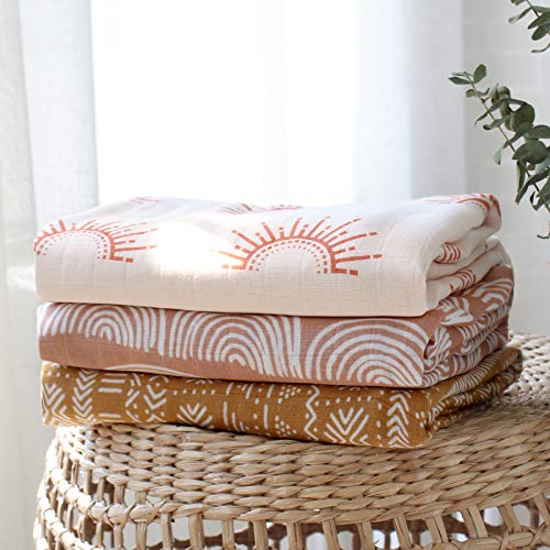 LifeTree Baby Swaddle Blankets - 70% Bamboo/30% Cotton Muslin Swaddle Blankets Unisex - Rainbow Print, Silky Soft, Lightweight, Breathable, Large 47 x 47 inches