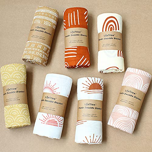 LifeTree Baby Swaddle Blankets - 70% Bamboo/30% Cotton Muslin Swaddle Blankets Unisex - Rainbow Print, Silky Soft, Lightweight, Breathable, Large 47 x 47 inches