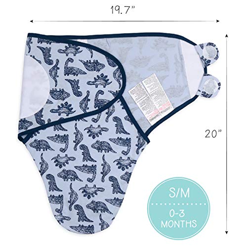 The Peanutshell Baby Swaddle Blankets for Boys or Girls, Blue Dinosaur & Stars, 3 Pack Wrap Set, 2 Sizes (Small/Medium)