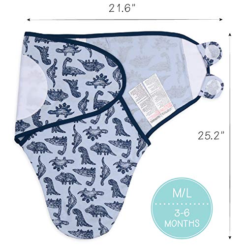 The Peanutshell Baby Swaddle Blankets for Boys or Girls, Blue Dinosaur & Stars, 3 Pack Wrap Set, 2 Sizes (Small/Medium)