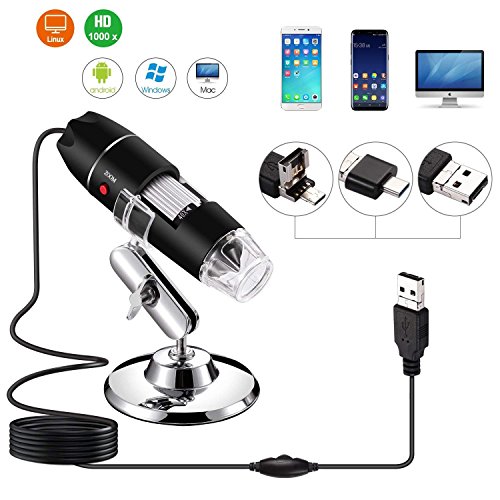 Jiusion 40 to 1000x Magnification Endoscope, 8 LED USB 2.0 Digital Microscope, Mini Camera with OTG Adapter and Metal Stand, Compatible with Mac Window 7 8 10 Android Linux