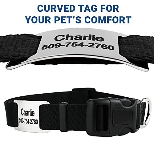 GoTags Personalized Dog Collar with Nameplate, Adjustable Dog Collar with Custom Engraved Slide On Pet ID Tag in Stainless Steel, Silent, No Noise Dog ID Tag