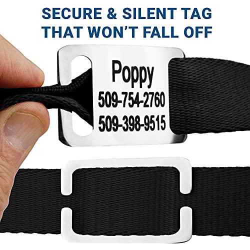 GoTags Personalized Dog Collar with Nameplate, Adjustable Dog Collar with Custom Engraved Slide On Pet ID Tag in Stainless Steel, Silent, No Noise Dog ID Tag