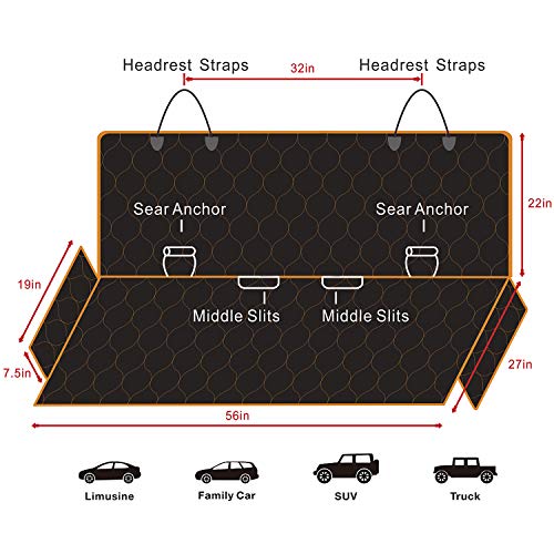 BABYLTRLL Dog Car Seat Cover Waterproof Pet Bench Seat Cover Nonslip and Heavy Duty Pet Car Seat Cover for Dogs with Universal Size Fits Cars, Trucks and SUVs (56" W x 49" L, Black)