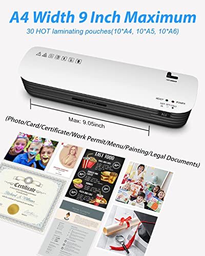 Merece Laminator - 4 in 1 A4 Thermal Laminator Machine, Personal Laminator for Home Use School Teachers Office Card Classroom, 9 Inches Small Hot Cold Lamination Machine with 30 Laminating Pouches