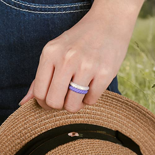 Egnaro Silicone Wedding Ring for Women,Thin and Stackble Braided Rubber Wedding Bands,No-Toxic,Skin Safe(13-Black,Rose Gold,White,Pink Sand,Ultra Violet,Black Gray,Mint Green,Ivory, 4(15.3mm))