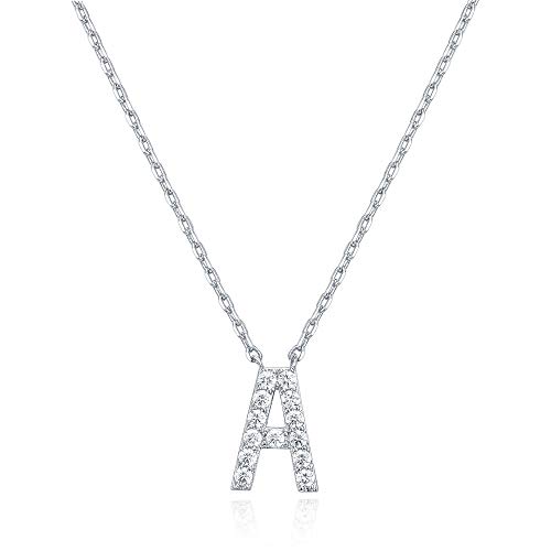 PAVOI 14K White Gold Plated Cubic Zirconia Initial Necklace | Letter Necklaces for Women | A Initial
