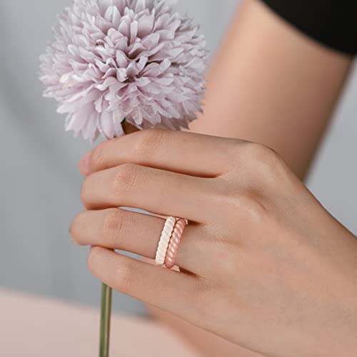 Egnaro Silicone Wedding Ring for Women,Thin and Stackble Braided Rubber Wedding Bands,No-Toxic,Skin Safe(13-Black,Rose Gold,White,Pink Sand,Ultra Violet,Black Gray,Mint Green,Ivory, 4(15.3mm))