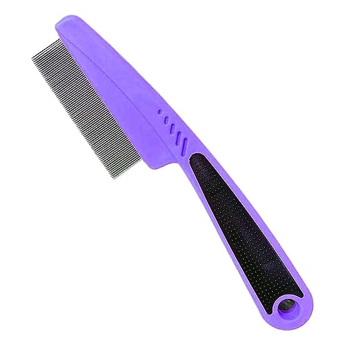 Yumflan Flea Comb with Rubber Handle, Flea and Tick Comb for Dogs & Cats, Fine Tooth Dog Comb for Grooming (Purple)
