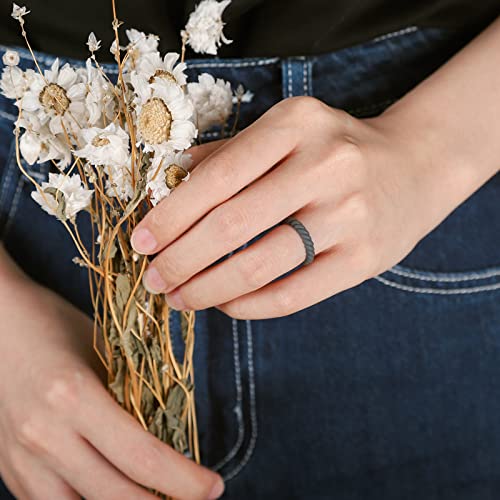 Egnaro Silicone Wedding Ring for Women,Thin and Stackble Braided Rubber Wedding Bands,No-Toxic,Skin Safe(13-Black,Rose Gold,White,Pink Sand,Ultra Violet,Black Gray,Mint Green,Ivory, 4(15.3mm))