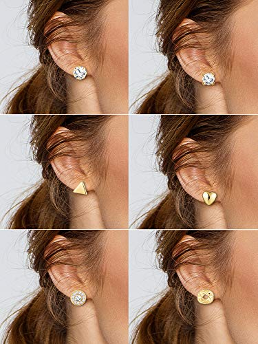 BBTO 24 Pairs Stud Earrings Crystal Pearl Earring Set Ear Stud Jewelry for Girls Women Men, Silver and Gold (Gold)