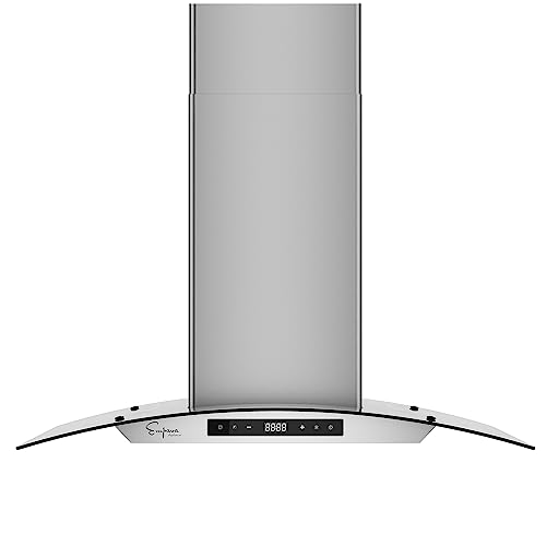 Empava 36" Island Range Hood Ducted Exhaust Kitchen Vent-Tempered Glass-Soft Touch Controls-3 Speed Fan-Permanent Filter LEDs Light in Stainless Steel