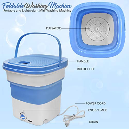 Portable Mini Washing Machine Lightweight Collapsible Bucket - Perfect for Camping, Travelling, Apartment, Dorm USA Brand - Pure Clean PUCWM33