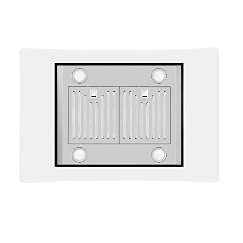 Empava 36" Island Range Hood Ducted Exhaust Kitchen Vent-Tempered Glass-Soft Touch Controls-3 Speed Fan-Permanent Filter LEDs Light in Stainless Steel