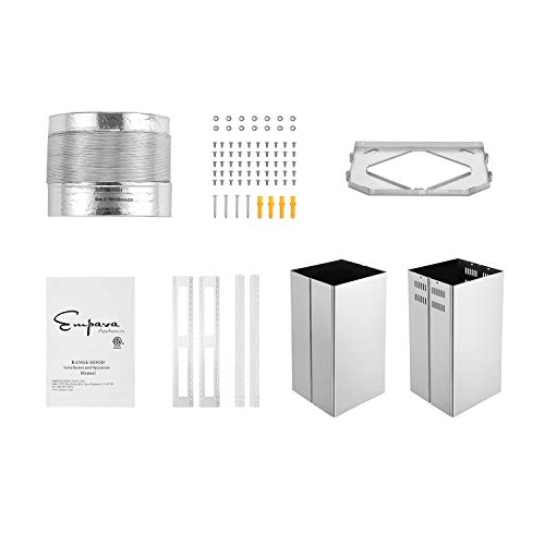 Empava 36" Island Range Hood Ducted Exhaust Kitchen Vent-Tempered Glass-Soft Touch Controls-3 Speed Fan-Permanent Filter LEDs Light in Stainless Steel