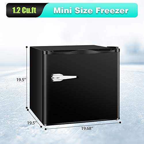 R.W.FLAME Upright Compact Freezer 1.2 Cu.ft, FreeStanding Mini Freezer with Single Door and Shelf, Adjustable temperature control, Cold Storage of Food & Beverage for Home, Office, Apartment(Black)
