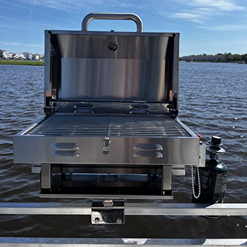 Boat Grill for Pontoon Boats Stainless Steel Adjustable Railing Mount - Fits 1 1/4â³ Square Rail