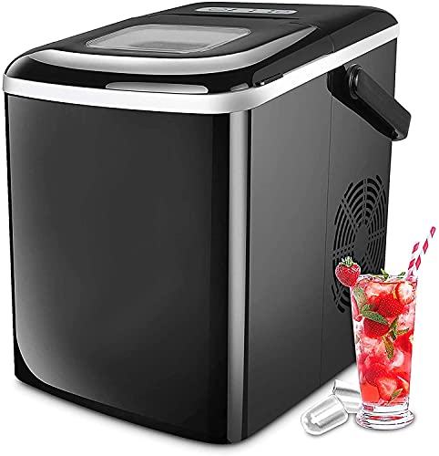 Astrong Ice Maker, Portable Countertop Ice Makers, SONIC Nugget Ice Maker- Make Ice 26LBS/24H, 8-10 Mins Quick Ice maker machine with Ice Scoop and Basket for Home/Office/Bar (Black)