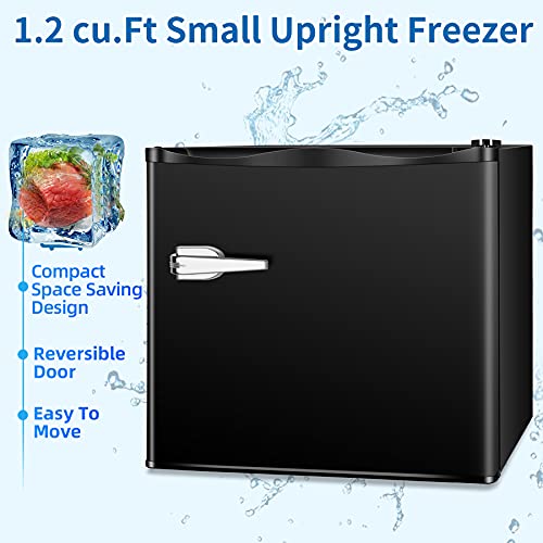 R.W.FLAME Upright Compact Freezer 1.2 Cu.ft, FreeStanding Mini Freezer with Single Door and Shelf, Adjustable temperature control, Cold Storage of Food & Beverage for Home, Office, Apartment(Black)