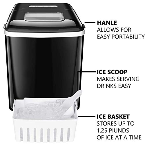 Astrong Ice Maker, Portable Countertop Ice Makers, SONIC Nugget Ice Maker- Make Ice 26LBS/24H, 8-10 Mins Quick Ice maker machine with Ice Scoop and Basket for Home/Office/Bar (Black)