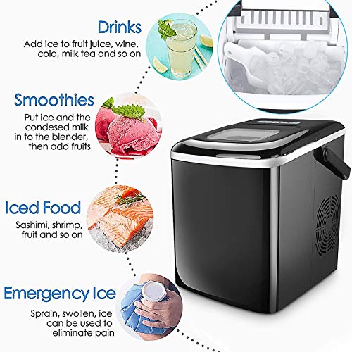 Astrong Ice Maker, Portable Countertop Ice Makers, SONIC Nugget Ice Maker- Make Ice 26LBS/24H, 8-10 Mins Quick Ice maker machine with Ice Scoop and Basket for Home/Office/Bar (Black)
