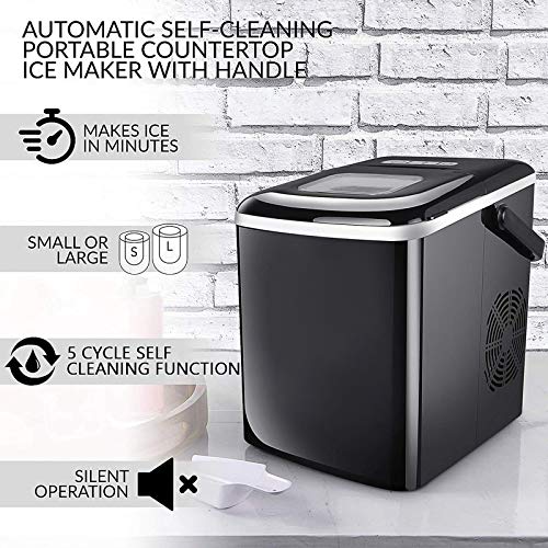 Astrong Ice Maker, Portable Countertop Ice Makers, SONIC Nugget Ice Maker- Make Ice 26LBS/24H, 8-10 Mins Quick Ice maker machine with Ice Scoop and Basket for Home/Office/Bar (Black)