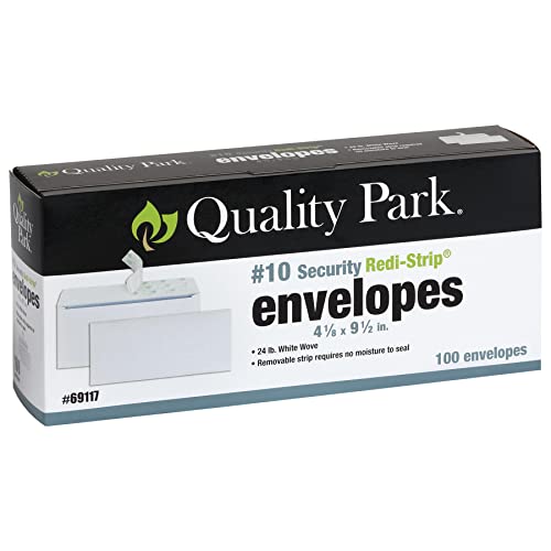 Quality Park #10 Self-Seal Security Envelopes, Security Tint and Pattern, Redi-Strip Closure, 24-lb White Wove, 4-1/8" x 9-1/2", 100/Box (QUA69117)
