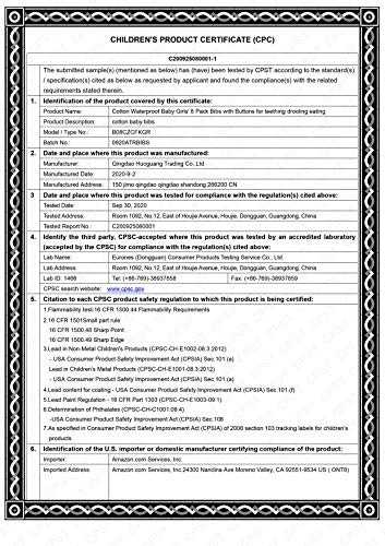 Cotton Waterproof Baby Girls' 8 Pack Bibs with Buttons for teething drooling eating